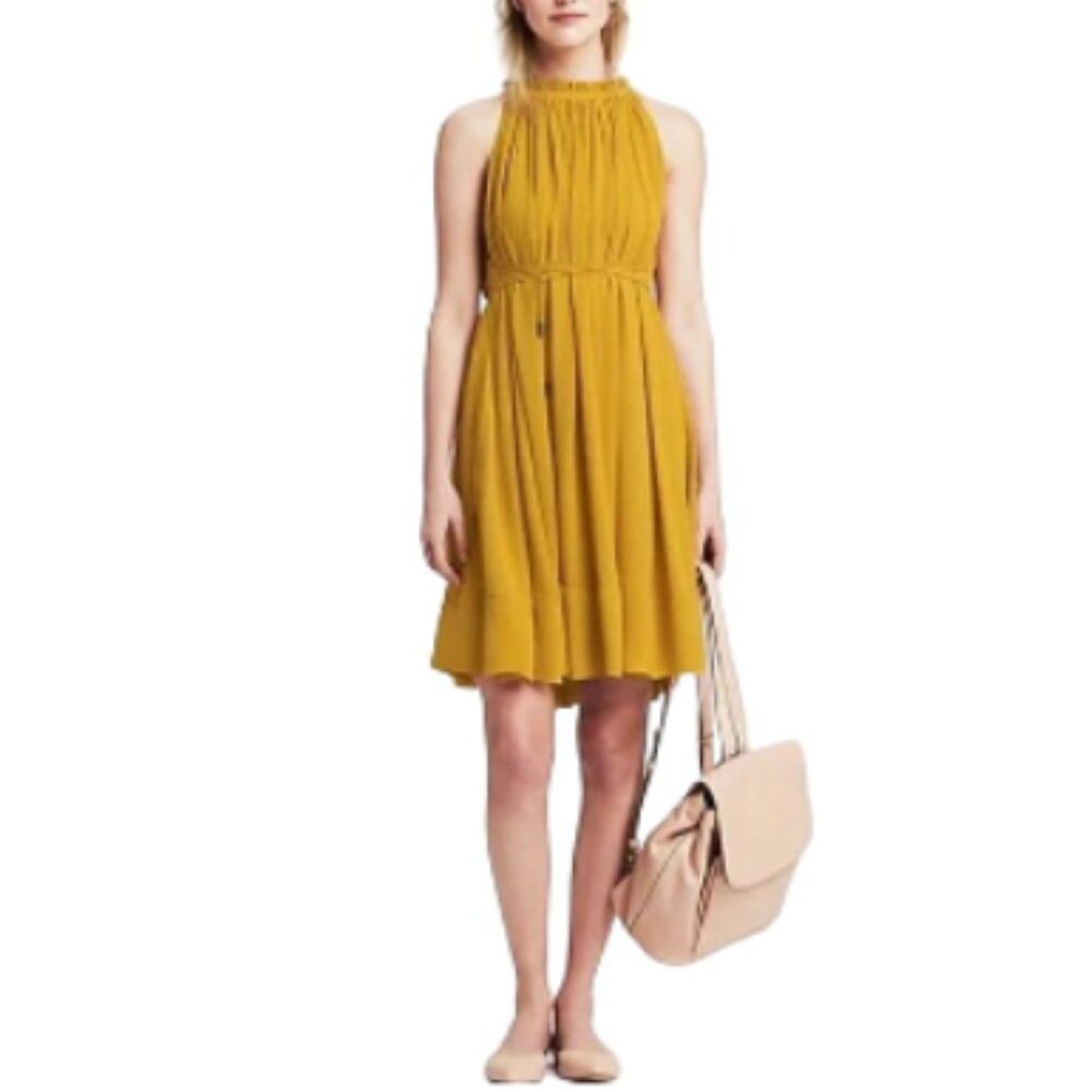 Banana Republic Women's Pleated Belted Shift Mini Getaway Halter Dress Size XS - Picture 2 of 12
